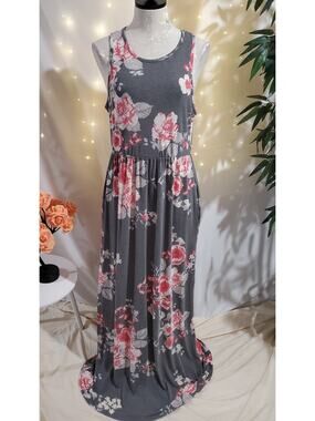 Egs Eloges Floral Sleeveless Jersey Knit Stretchy Maxi Tank Dress Plus Size 1XL